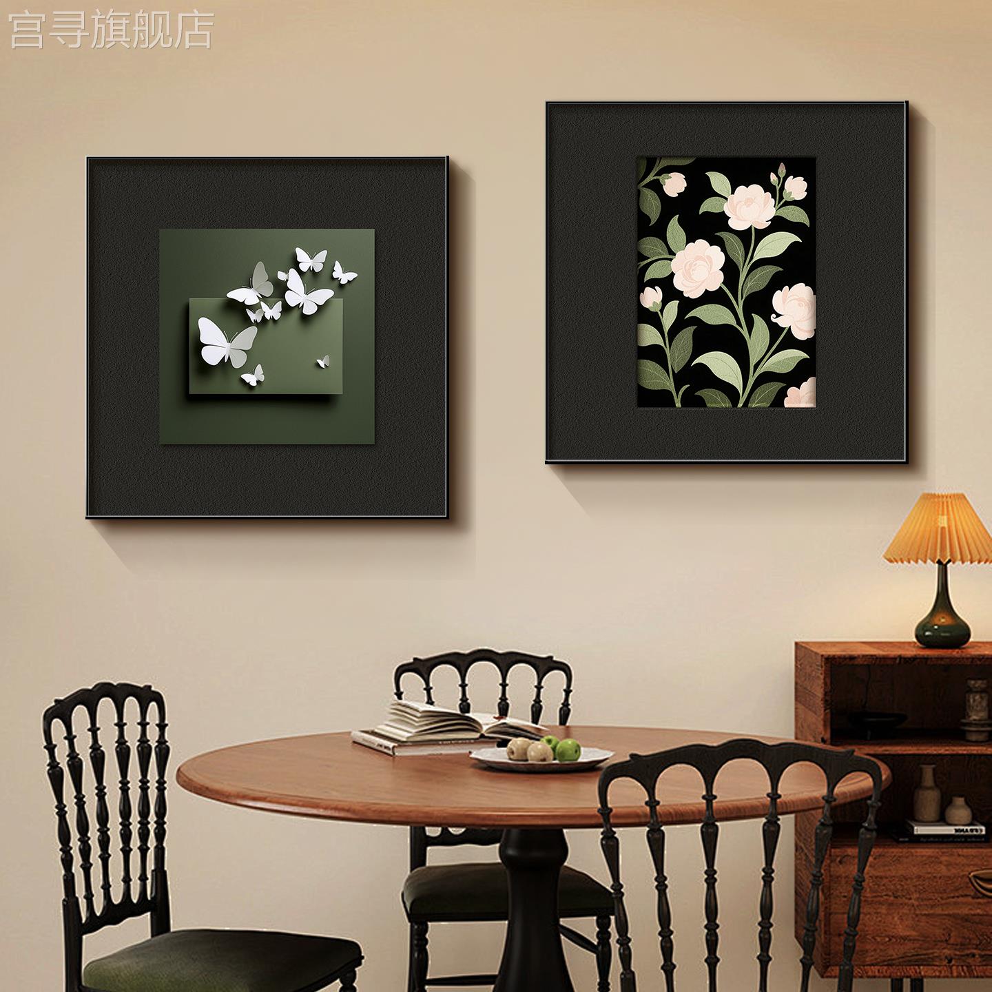 2025新款餐厅装饰画黑白简约家用饭厅挂画复古小众家庭装饰墙壁画图片