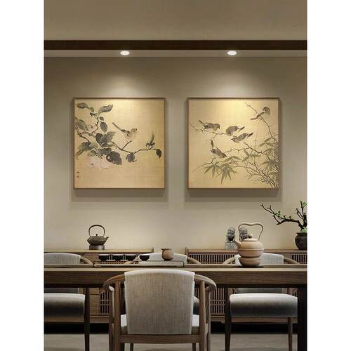 林椿宋代名画果熟来禽图茶室禅意挂画新中式枇杷山鸟客餐厅装饰画