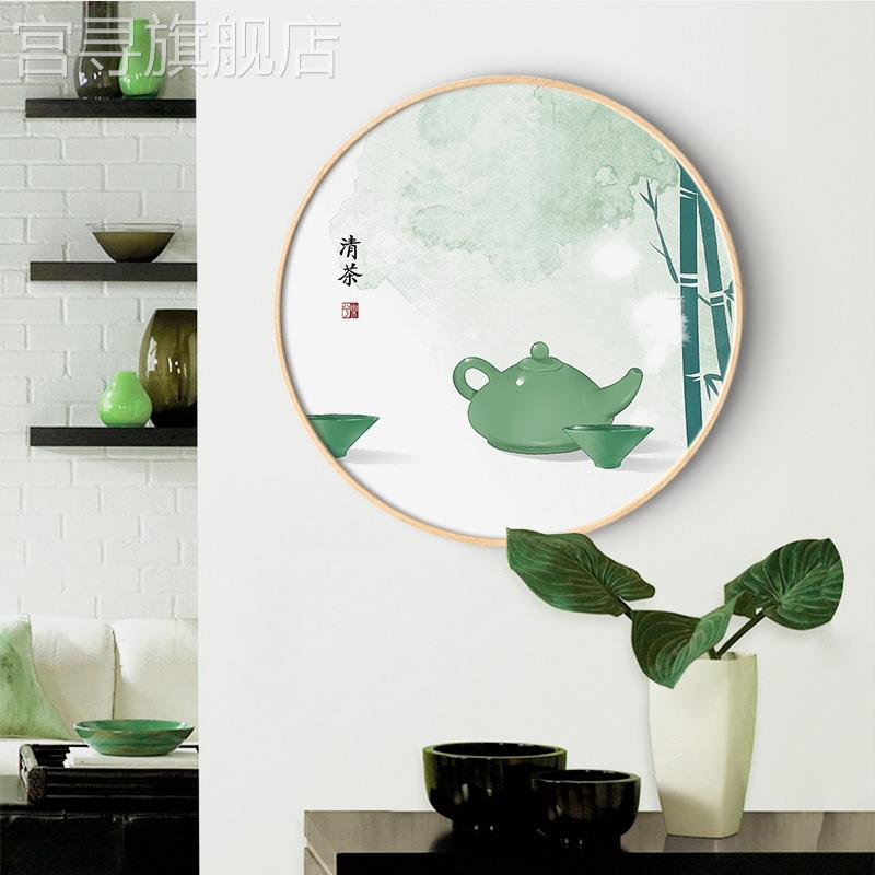 新中式圆形电表箱装饰画遮挡挂画配电箱电闸箱餐厅玄关背景墙壁画图片