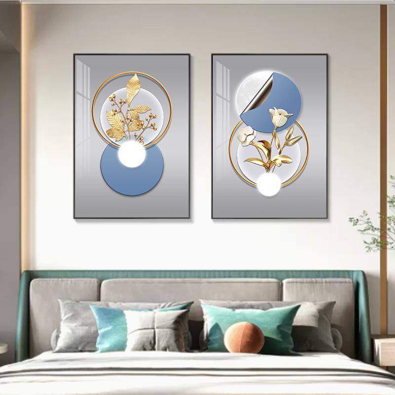 卧室床头装饰画抽象轻奢简约现代主卧房间背景墙挂画温馨两联壁画