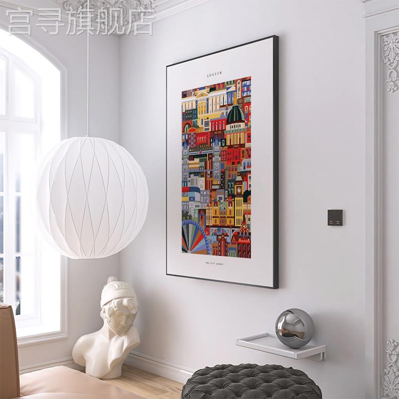 彩色的伦敦 肌理砂岩油画建筑风景装饰画ins抽象艺术玄关餐厅挂画图片