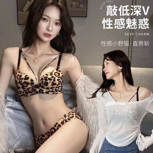 性感禁欲系纯欲豹纹小胸显大聚拢内衣女防下垂大胸显小无痕文胸罩