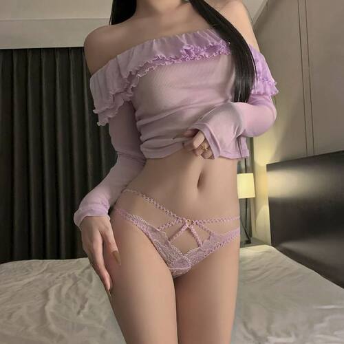 性感蕾丝小心机内裤女生低腰纯欲风交叉镂空透气纯棉档紫色三角裤