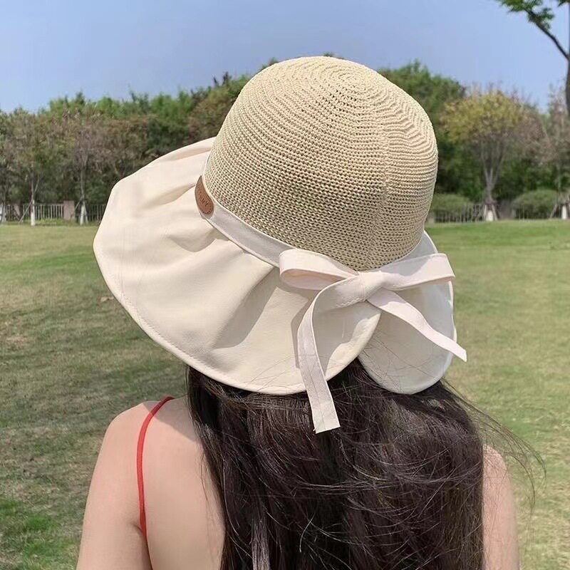 日本夏季赫本风遮阳帽女士可折叠盆帽卷边渔夫帽子防晒旅游太阳帽
