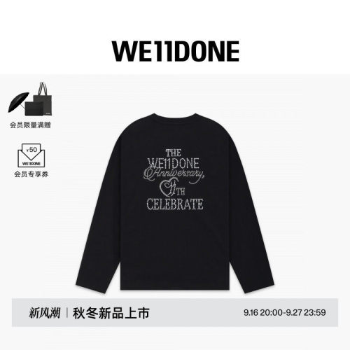 WE11DONE26早秋新品男女同款珍珠样式徽章长袖T恤潮流时尚