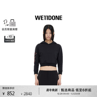 刺绣修身 西式 WE11DONE女士截短式 休闲连帽卫衣 明星同款