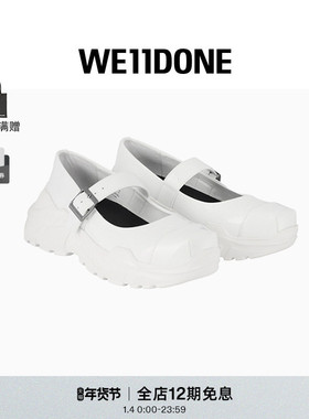 【联名款】WE11DONE25秋冬新品白色女款玛丽珍鞋可调节方头鞋