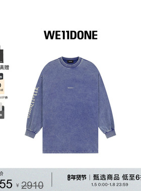 WE11DONE中性男女同款哥特风logo印花标志水洗长袖T恤