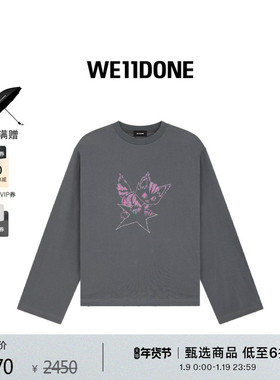 【明星同款】WE11DONE中性男女同款宽松休闲怪兽印花圆领长袖T恤