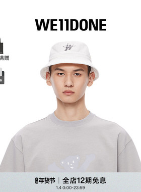 WE11DONE中性WD字母logo印花白色休闲时尚褪色效果平顶渔夫帽