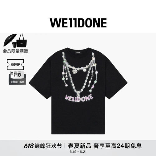 WE11DONE26夏季新品男女同款项链印花T恤休闲时尚潮流百搭日常