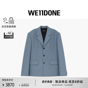 外套 羊毛单排扣蓝色垫肩LOGO贴饰休闲西装 WE11DONE25早秋新品 男士