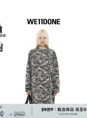 WE11DONE中性男女同款迷彩图案长袖T恤