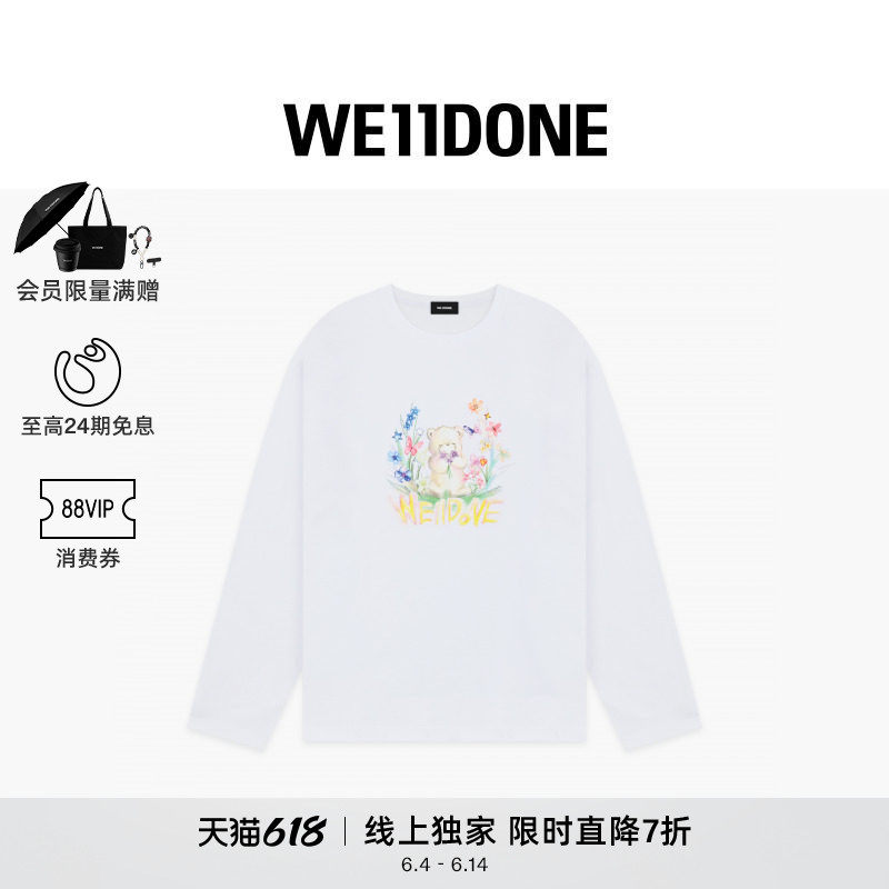 【新品直降7折】WE11DONE26夏季新品男女同款贴纸小熊长袖T恤潮流