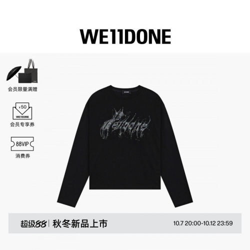 WE11DONE26早秋新品男女同款哥特字体水钻样式LOGO长袖T恤