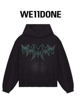 【特惠】WE11DONE中性男女同款水洗西式刺绣连帽卫衣