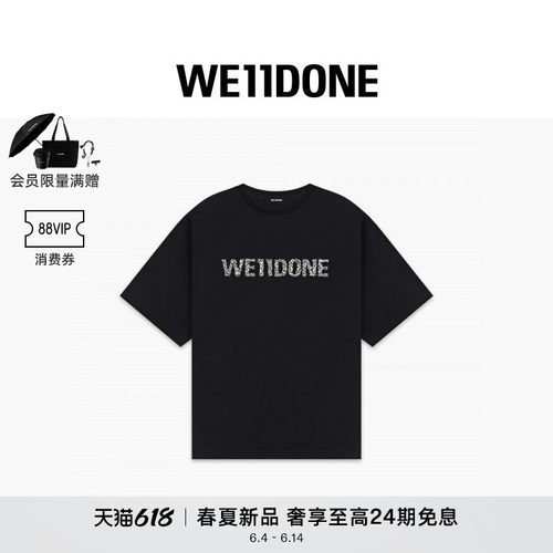 WE11DONE26夏季新品男女同款水钻样式LOGO短袖T恤休闲时尚潮流