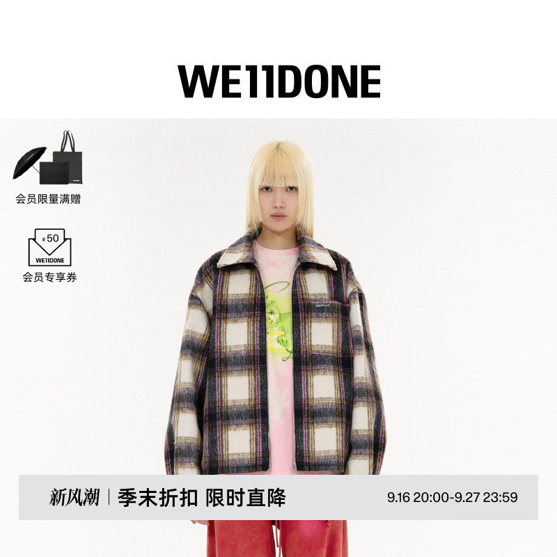 【甄选6折】WE11DONE25秋冬新品男女同款Logo格子衬衫夹克休闲图片