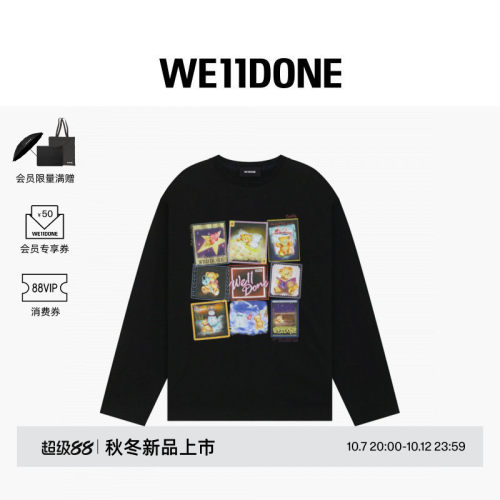 WE11DONE26秋冬新品男女同款邮票元素泰迪小熊长袖T恤潮流时尚