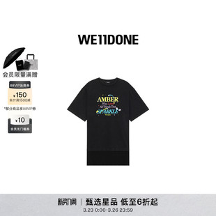 T恤休闲日常 短袖 WE11DONE男女同款 字母印花下摆拼接中长款