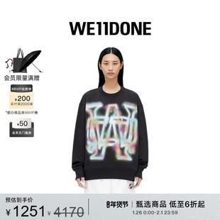 WE11DONE中性男女同款彩虹字母logo印花黑色长袖圆领宽松卫衣