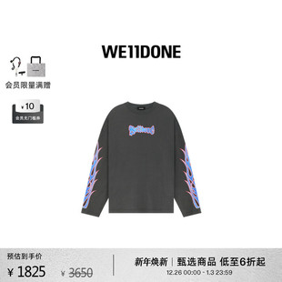 宽松潮酷街头感朋克风 T恤个性 WE11DONE男女同款 字母火花logo长袖