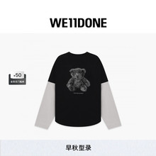 WE11DONE25早秋新品中性男女同款泰迪熊印花叠层长袖T恤宽松休闲