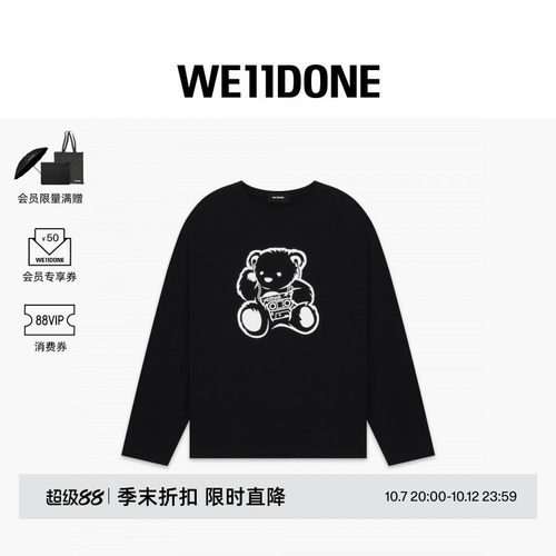 WE11DONE男女同款小熊印花长袖T恤街头感潮流