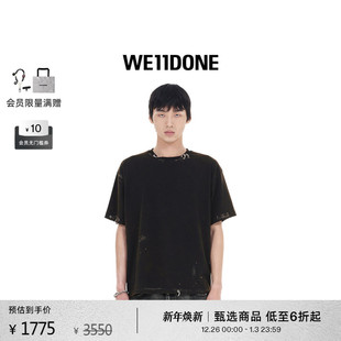WE11DONE男女同款 穿孔细节T恤潮流做旧朋克风圆领短袖