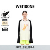 WE11DONE中性男女同款 小怪兽印花撞色插肩长袖 T恤