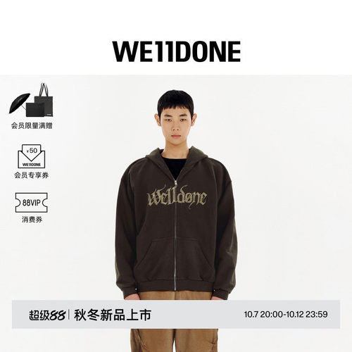 WE11DONE26早秋男女同款哥特字母LOGO印花拉链连帽卫衣潮流时尚