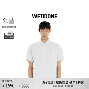 WE11DONE男女同款 灰色LOGO水洗领T恤简约通勤翻领上衣休闲潮流