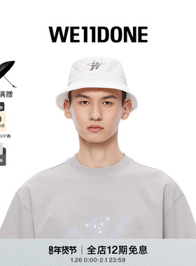 WE11DONE中性WD字母logo印花白色休闲时尚褪色效果平顶渔夫帽