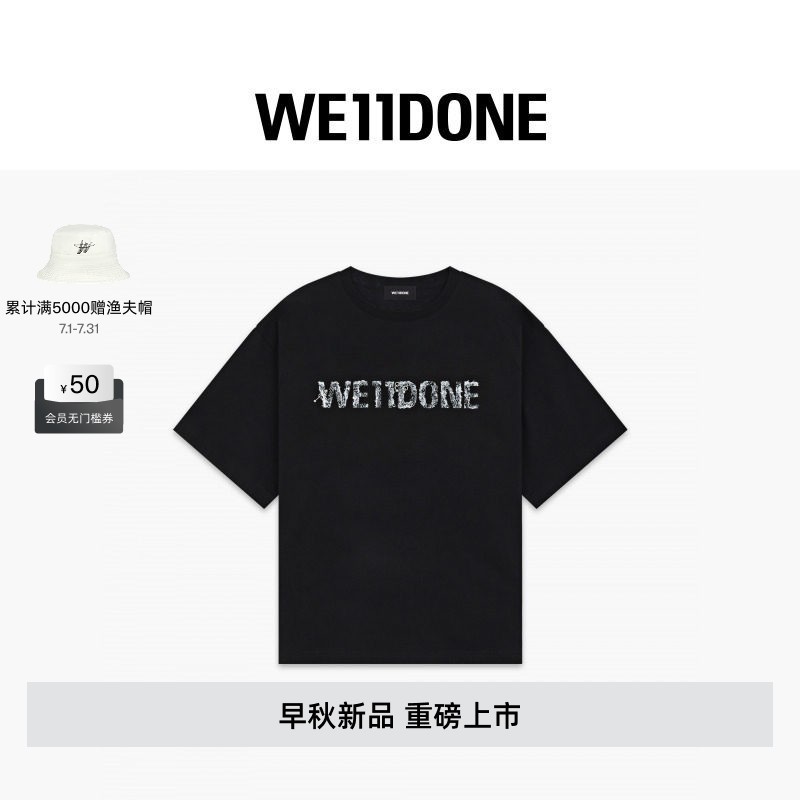 WE11DONE26早秋新品男女同款蕾丝图案Logo 短袖T恤时尚潮流