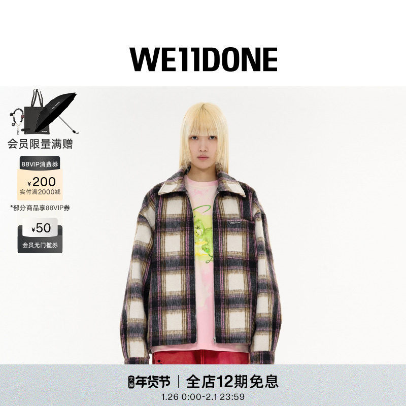 【明星同款】WE11DONE25秋冬男女同款Logo格子衬衫夹克