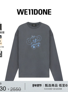 【明星同款】WE11DONE男女同款怪兽图案印花长袖T恤