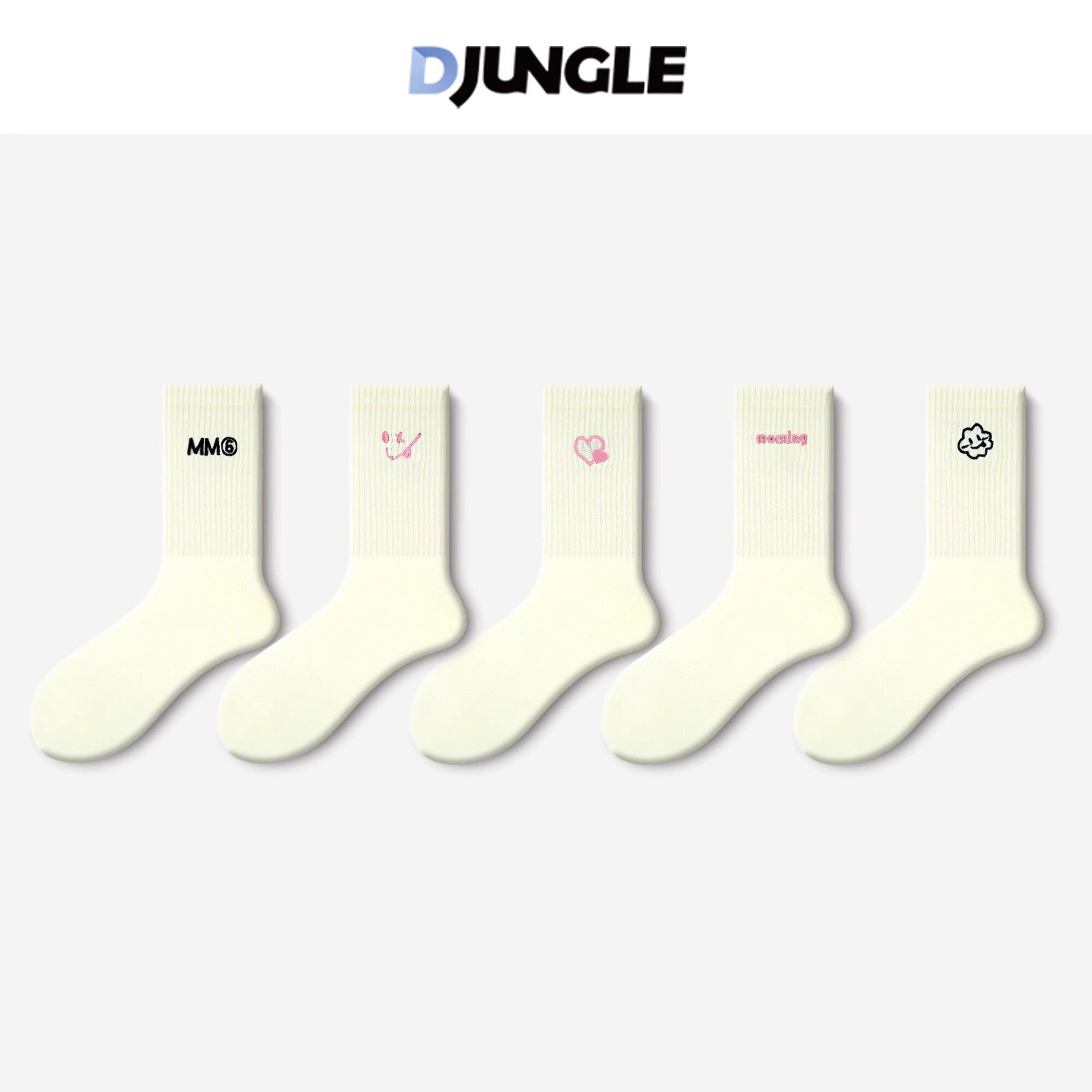 江狗白色袜子女中筒袜ins潮流春秋新款运动简约百搭女生长袜夏季