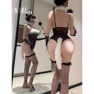 性感睡衣女2025新款蕾丝小胸吊带睡裙纯欲兔女郎猫女情裙绝美套装