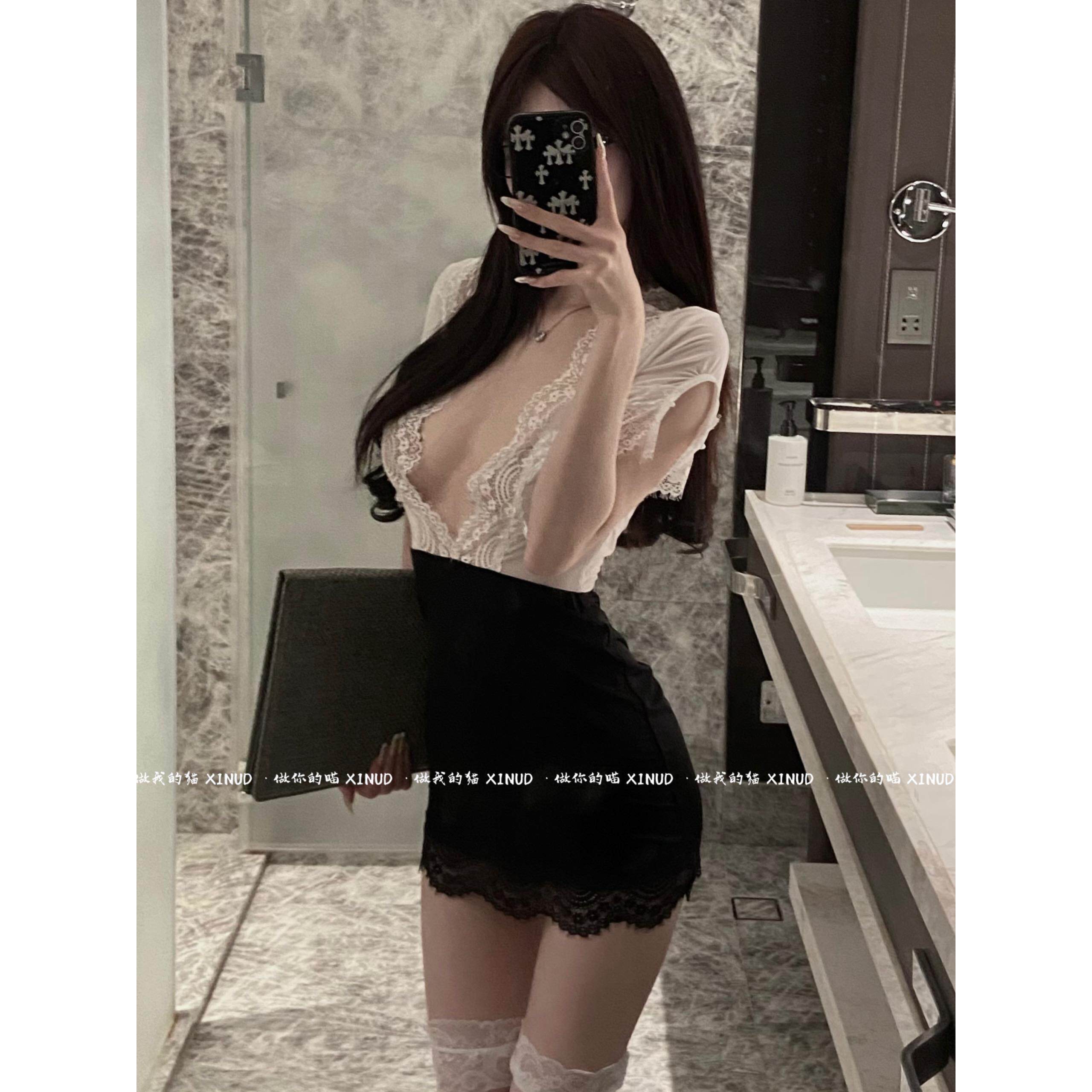 尤物小秘*蕾丝娇俏气质睡裙御姐网红秘书女深v领包臀裙