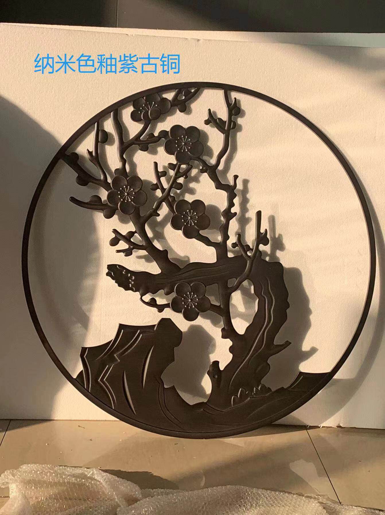 不锈钢圆形山水屏风镂空嵌入式背景墙园林庭院影壁墙金属定制产品