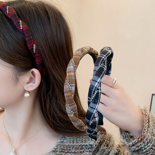 水钻麻花发箍女2024新款后脑勺高级感气质百搭外出高颅顶洗脸头箍