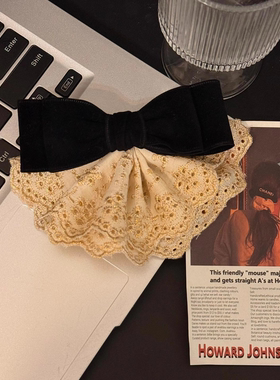 原创设计！蝴蝶结蕾丝花边发夹弹簧夹女宫廷风发饰后脑勺香蕉抓夹