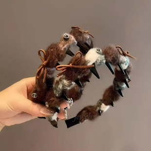 韩系毛绒带钻带齿防滑发箍女2025新款感日常外戴头箍发卡发饰