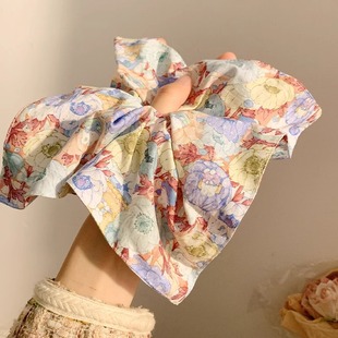 头绳 碎花方巾大肠发圈女油画风高级感发饰方形春季 莫奈花园 法式