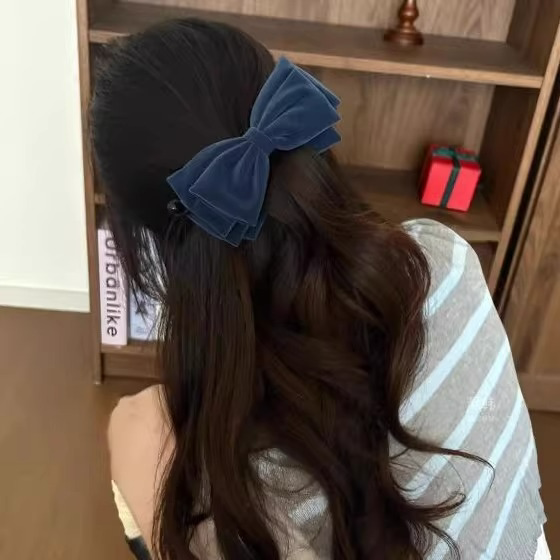 早秋复古植绒双面蝴蝶结香蕉夹2025新款高马尾固定夹显发量马尾夹