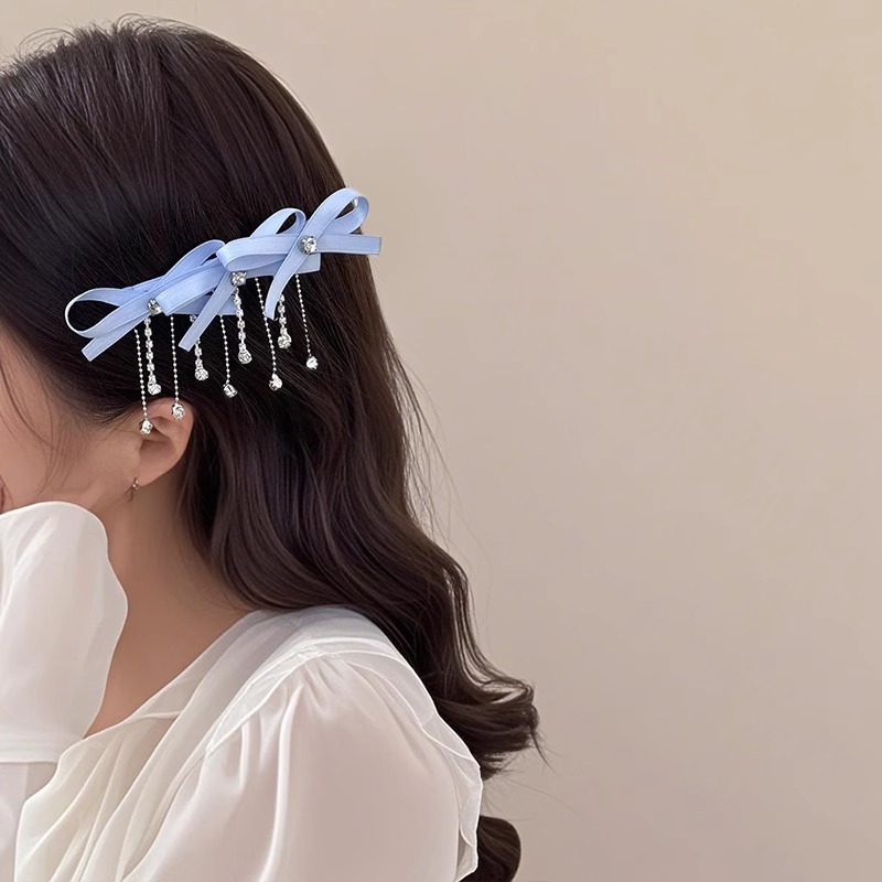 小清新丝带蝴蝶结发夹女2025新款高级感设计感流苏侧边夹女盘发器