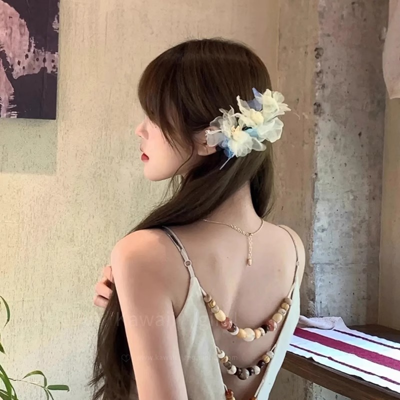 微云似梦牡丹手工烫花发夹薄纱仙气绢花古风汉服发饰国风头饰