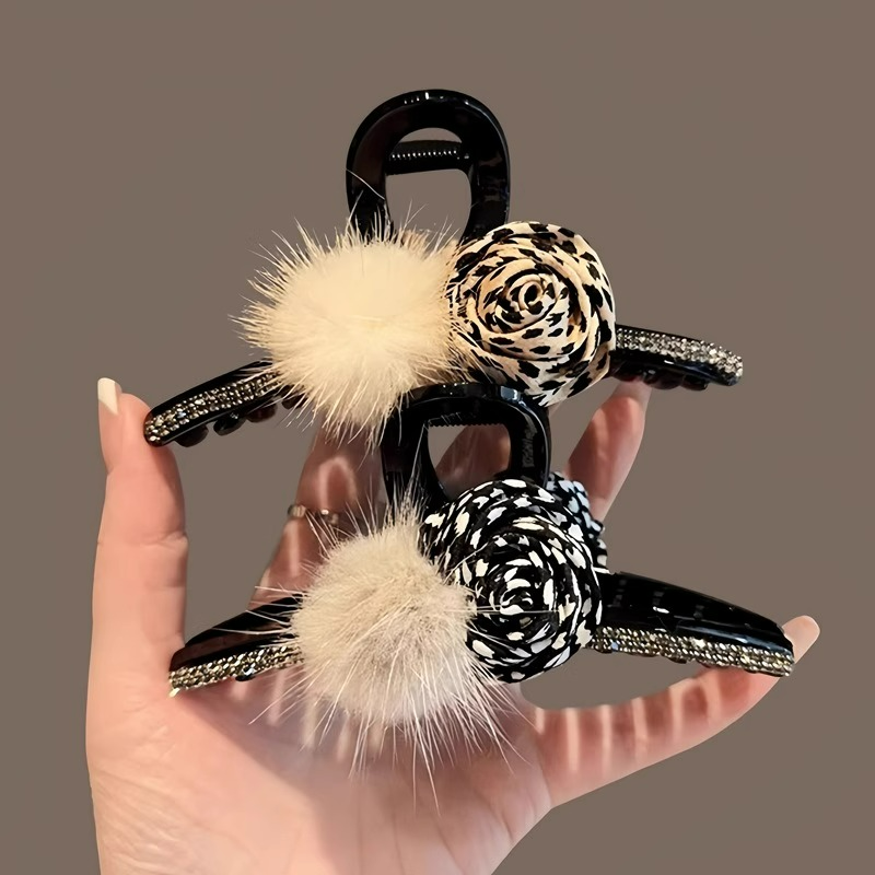 高级感气质豹纹玫瑰花抓夹时尚个性毛球发夹后脑勺盘发花朵鲨鱼夹,饰品/流行首饰/时尚饰品新,发饰,淘宝优惠券,粉丝福利购,淘宝优惠卷