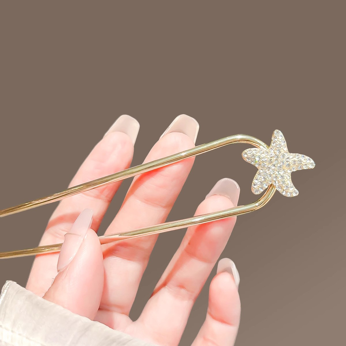 水钻海星U型发簪古风女高级感汉服旗袍现代简约日常盘发双插簪子