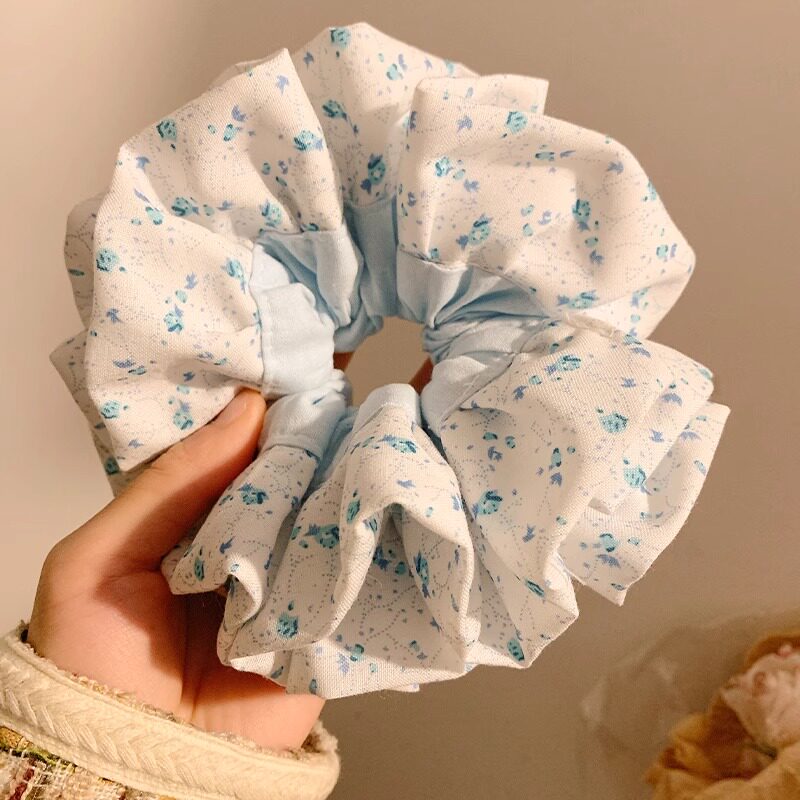 碎蓝花语~手作蓝色褶皱大肠发圈2025春夏新款丸子头绳发绳盘发器